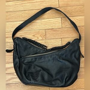 The Sak Black Leather Hobo Shoulder Bag with Braided Detail